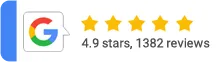 Google reviews rating - 4.9 stars, 1,500 reviews